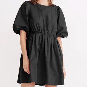 Madewell Black Poplin Crewneck Bubble-Sleeve Mini Dress NWT Preppy Cocktail Hour